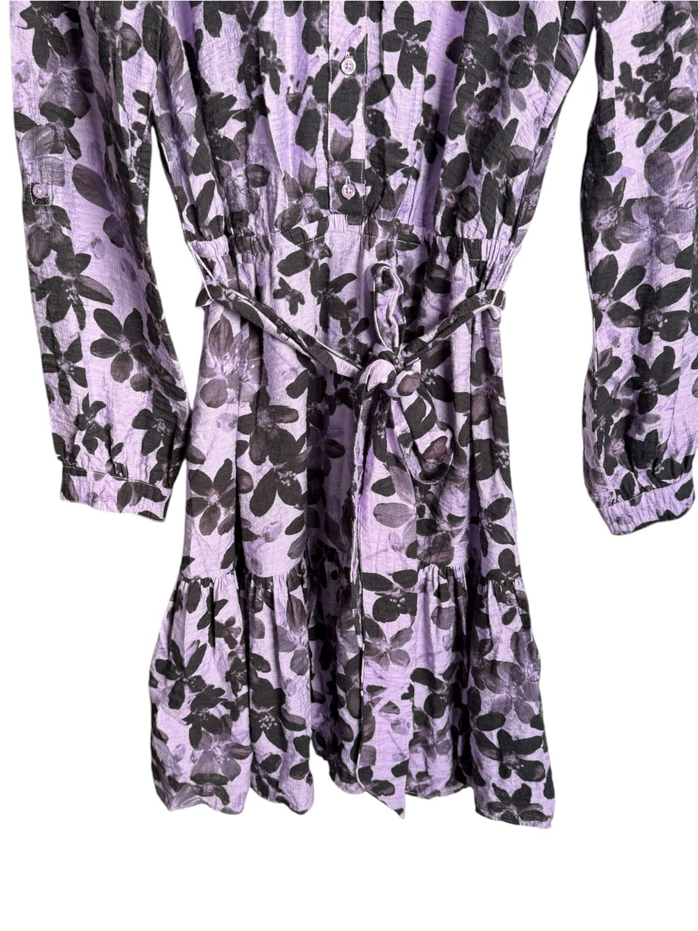 Simply Vera Vera Wang Mini Shirt Dress Size Medium Purple Floral Button Front - Picture 5 of 11